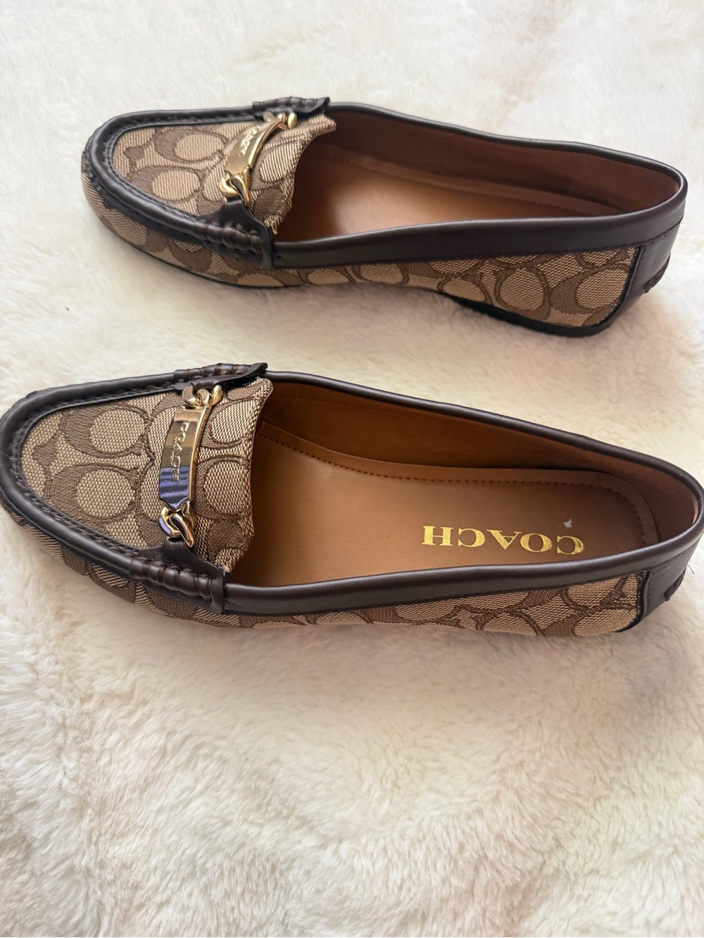 Coach Brown Signature Canvas Loafers with Gold Chain Accent - Picture 4 of 5